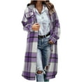 thumbnail image 2 of DAFPZW Womens Fall Flannel Plaid Hooded Jacket Button Down Long Sleeve Hoodie Coats Long Loose Shacket Maxi Sweatshirts, 2 of 5