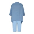 thumbnail image 5 of Elainilye Fashion Women'S Pajama Sets Solid V-neck Long Sleeve Pullover Shirt Tops And Pants Set Loungewear Set,Blue, 5 of 8