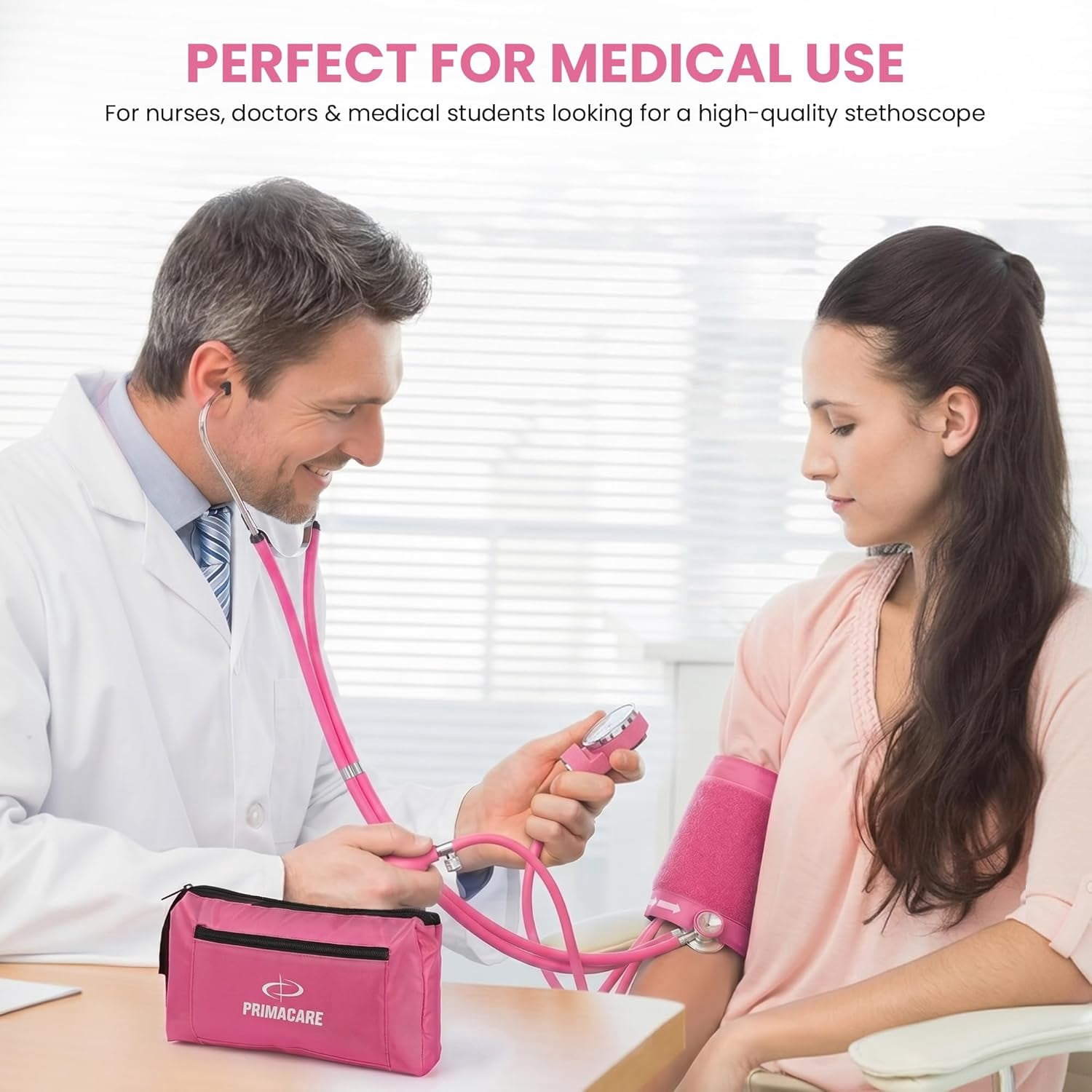 Primacare DS-9181-PK Blood Pressure Cuff and Sprague Rappaport Stethoscope, and Carrying Case, Pink