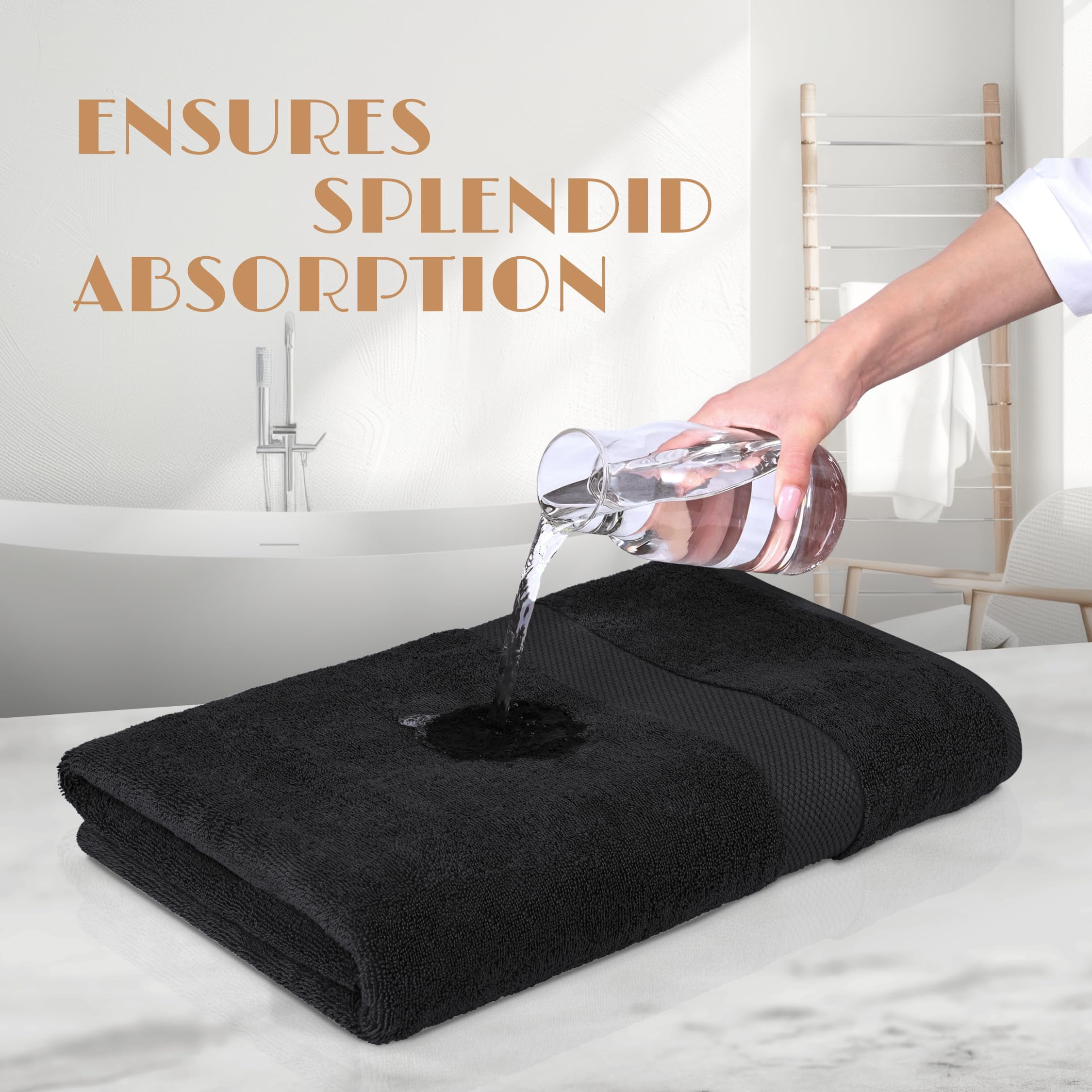 White Classic Luxury 650 Gsm Cotton Bath Sheet Towels, Extra Large Bathroom Towels Oversized, Black, 35 x 70, 2 Pack