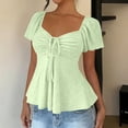 thumbnail image 2 of Olyvenn Women's Peplum Tops Short Sleeve Babydoll Shirts Tie Front Ruched Sweetheart Neckline Top Flowy Boho Tunic Top Mint Green XL, 2 of 9