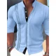 thumbnail image 1 of Camisa de playa informal con botones para hombre, de color rosa, azul y verde, de manga larga a rayas, cuello alto, ropa hawaiana Vaion, blusa estampada, 1 of 6