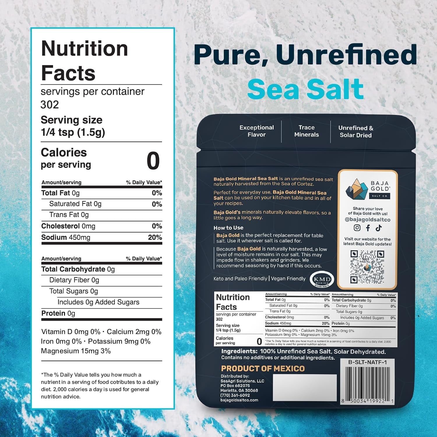 Baja Gold Mineral Sea Salt - Recommended by Gary Brecka - Natural Grain Salt for Cooking & Seasoning | Authentic Baja Gold | Great for Finishing Dishes | 1 lb. Resealable Bag, 300+ Servings
