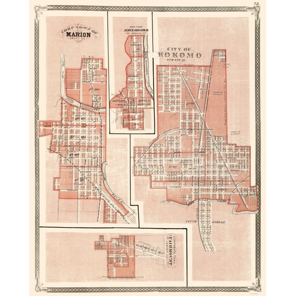 Historic City Map - Kokomo Indiana - Baskin 1876 - 23 x 28.68 - Vintage Wall Art