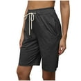 thumbnail image 2 of Rezuofi Women Bermuda Shorts Casual Summer Spring Elastic Waist Knee Length Comfy Pull On Drawstring with Pocket Beach Jersey, 2 of 8