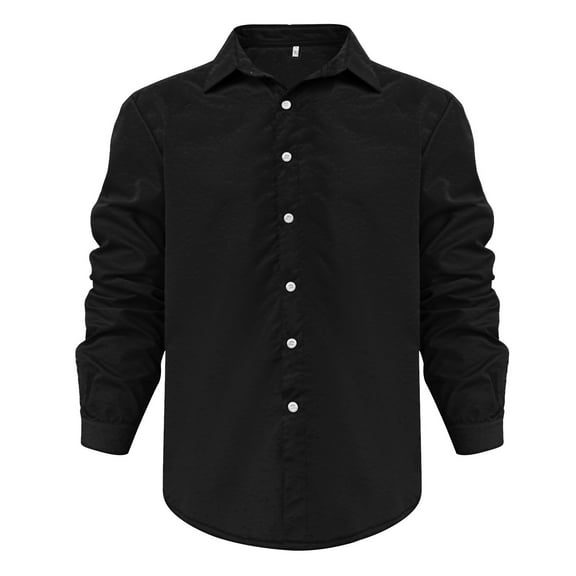 Caqnni Men's Casual Button up Shirt Long Sleeve Dress Shirt with Pocket Summer Beach Wedding Shirt (Black,XXL)