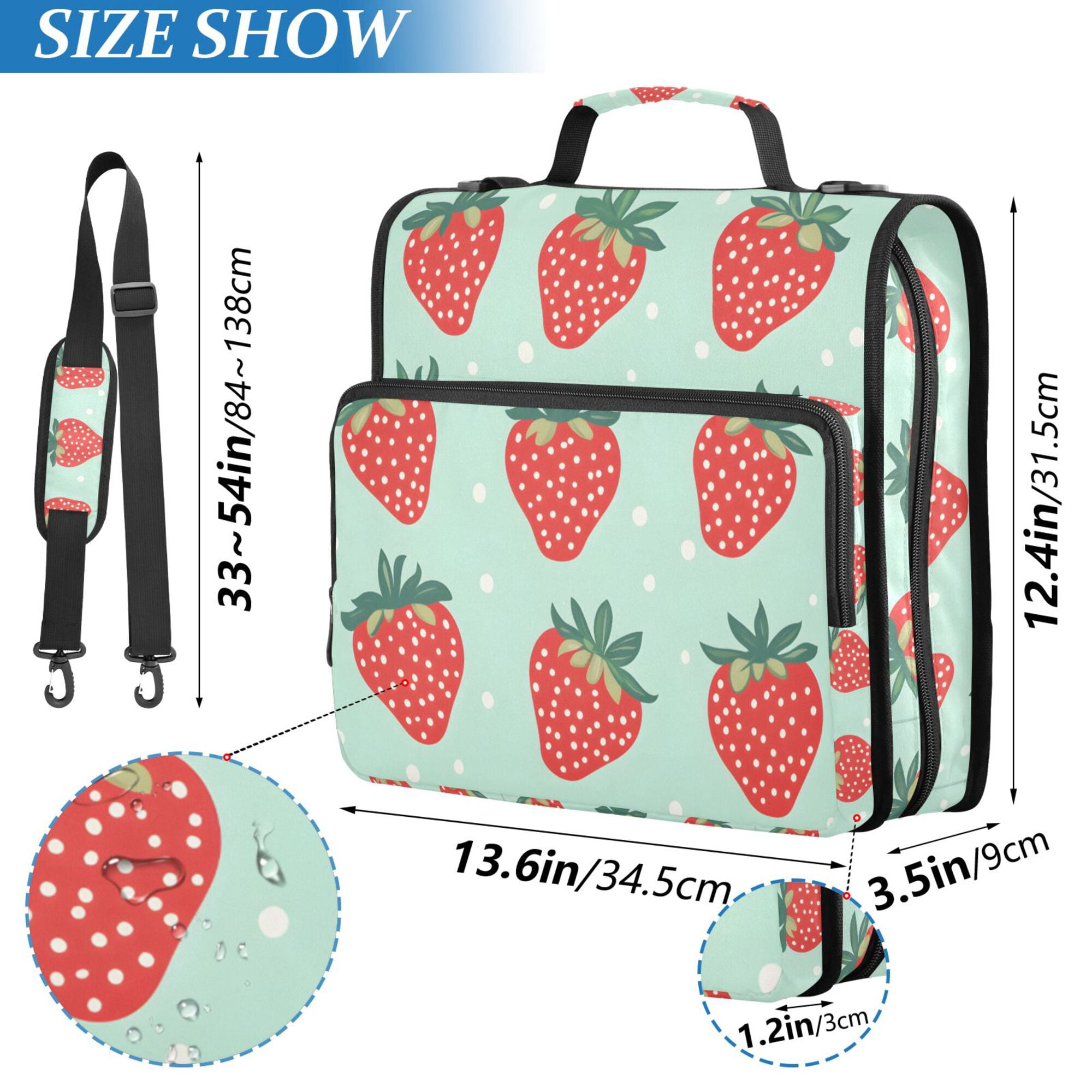FORMRS Zipper Binder with Shoulder Strap 2-inch Ring 500 Sheet Capacity File Bag, Red Strawberry