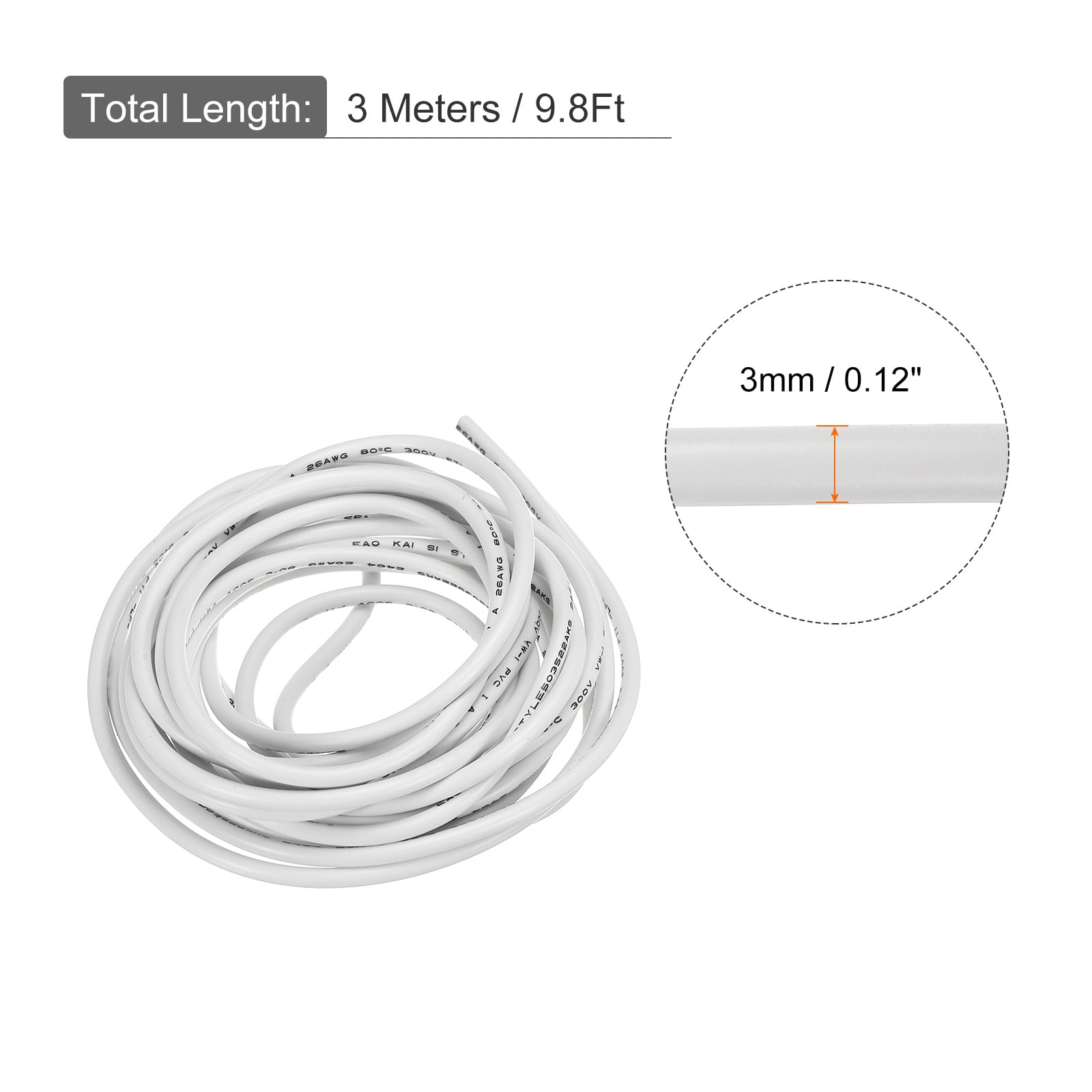 Uxcell 26AWG Electrical Wire 2 Conductors UL2464 Tinned Copper 10Ft Low Voltage White