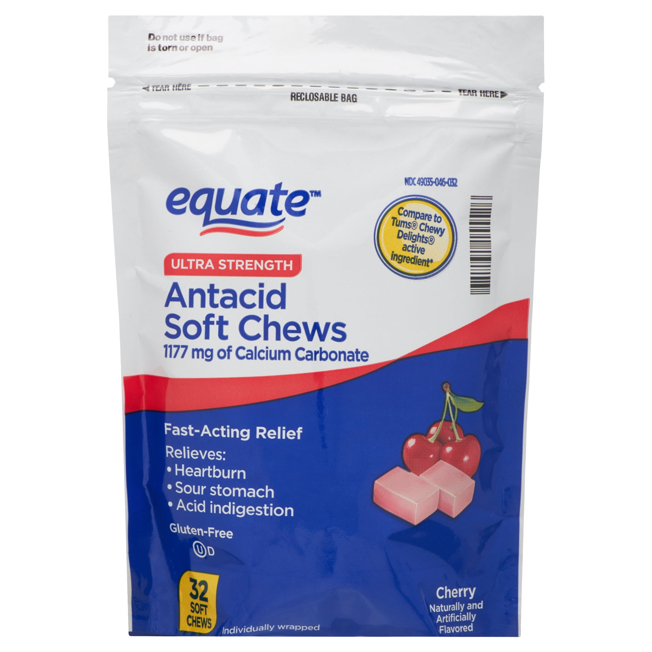 Equate Ultra Strength Antacid Soft Chews, Cherry, 32 Count