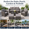 thumbnail image 3 of 6-Piece Outdoor Patio Furniture Set, PE Rattan Conversation Sofa Set with 3-Seat Sofa, 2 Chairs, 2 Ottomans & Glass Coffee Table, Gray Wicker with Dark Gray Cushions for Patio, Poolside, Backyard, 3 of 10