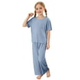 thumbnail image 4 of Girls Summer Outfits 2-15 Years Soft Breathable Ribbed Knit Top and Pants Set Casual Comfortable Daily Wear, 4 of 4