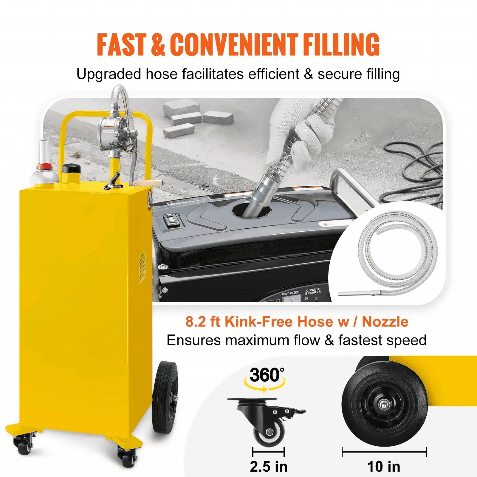 35 Gallon Fuel Caddy - Gas Storage Tank on Wheels with Manual Pump - Gasoline Diesel Kerosene Container for Cars, Lawnmowers, ATVs, Boats