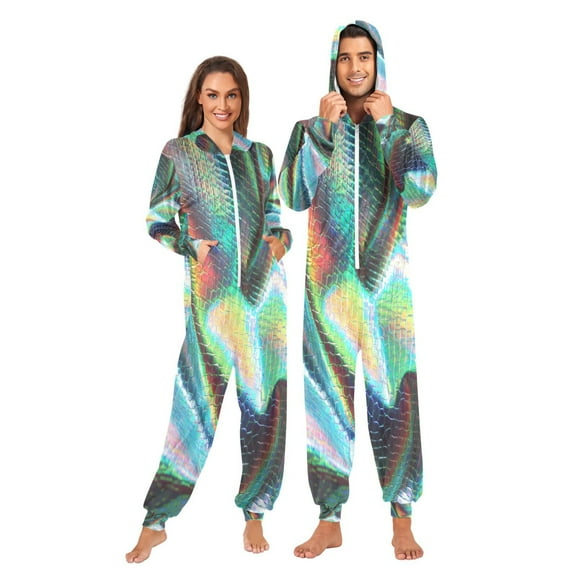 1-Pack Onesie Jumpsuits For Men&Women Winter One Piece Zipper Pajamas Playsuit Iridescent Rainbow