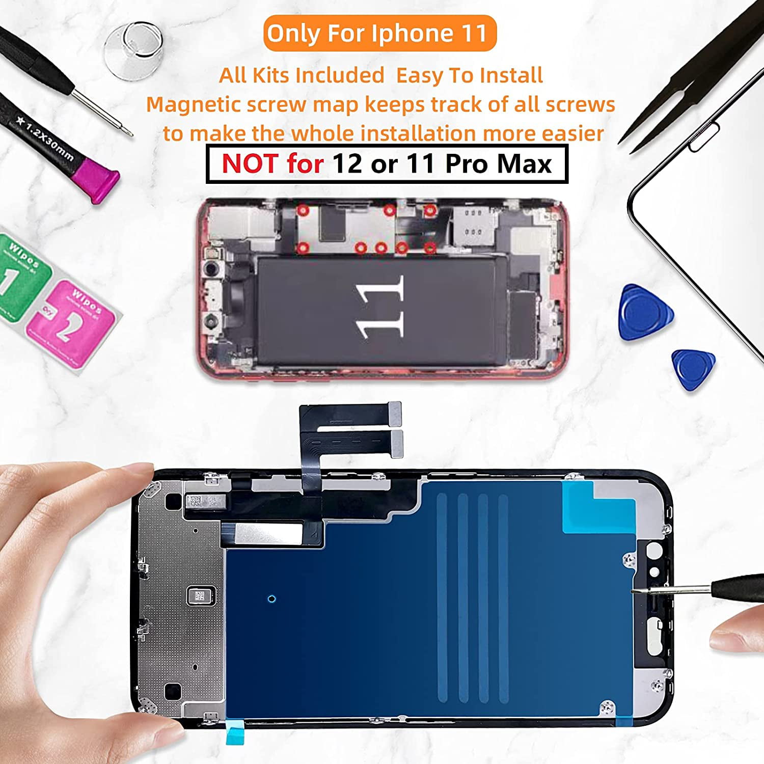 Compatible with iphone 11 A2111 for iPhone 11 Screen Replacement kit A2223 6.1/'/' A2221 3D Touch LCD Screen Display Digitizer Full Assembly with Protector and Adhesive Strips