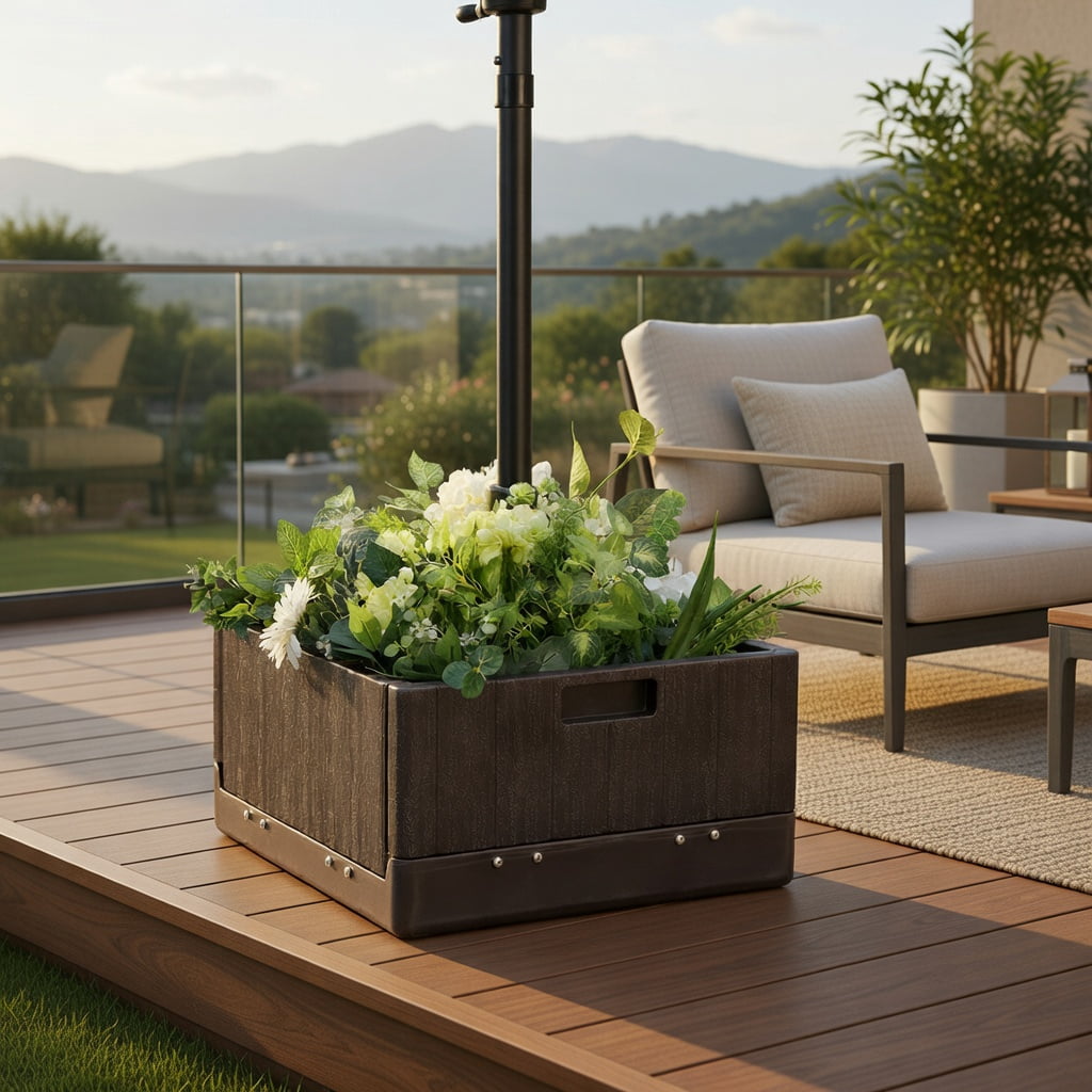 Resenkos Umbrella Base for Patio, Umbrella Stand Outdoor Base,175 LBS Outdoor Fillable Umbrella Base with Table Tray-Brown
