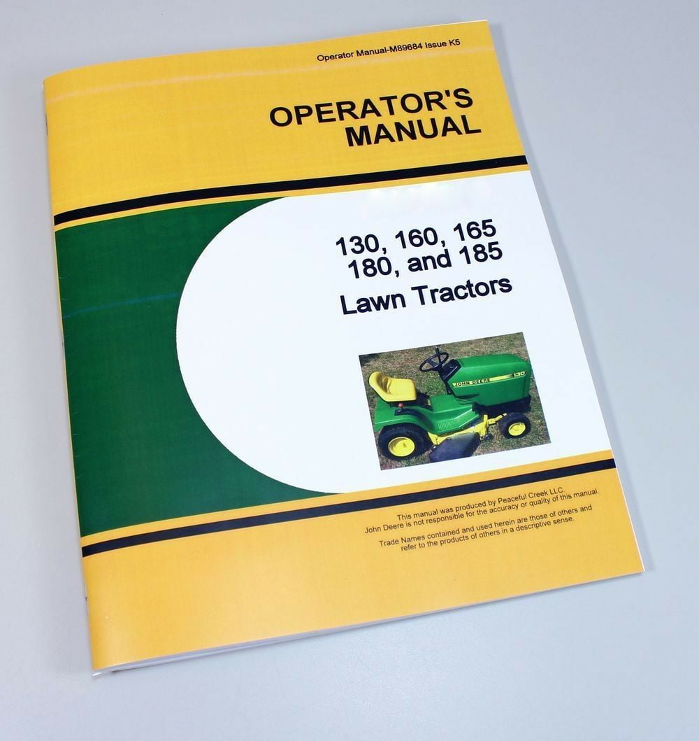 Operators Manual For John Deere 130 160 165 180 185 Lawn Tractor Owners 