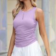 thumbnail image 2 of HAiming Womens Tank Tops Summer Sleeveless Solid Round Neck Ribbed Knit Slim Blouse Side Ruched Basic Tees Shirts, 2 of 8