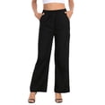 thumbnail image 5 of HDE Women's Linen Drawstring Pants Wide Leg Trouser with Pockets Black - S Short, 5 of 6