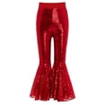 thumbnail image 3 of Doomiva Kids Girls Sequins Jazz Disco Dance Bell Bottoms Pants Sparkly Glitter 70s Flare Trousers Performance Dancewear Red 150, 3 of 5