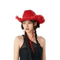 thumbnail image 2 of Cowgirl Hat Felt Cowboy Hat for Women Fluffy Feather  Brim Shiny Crown Sequins Retro Cap Western Party, 2 of 10