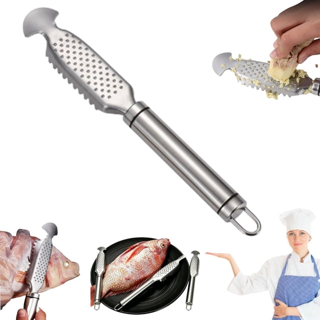 2-in-1 Stainless Steel Fish Scaler + Ginger Grater – Fast & Easy Fish Cleaning Tool, Multifunction Stainless Steel Fish Scaler Remover, Heavy Duty Rustproof Fish Scale Scraper for Kitchen Home (1pcs)