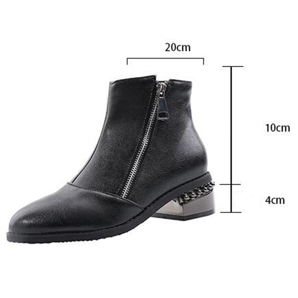 Womens Leather Metal Pointed Toe High Heels Ankle Riding Boots Shoes Retro Boots