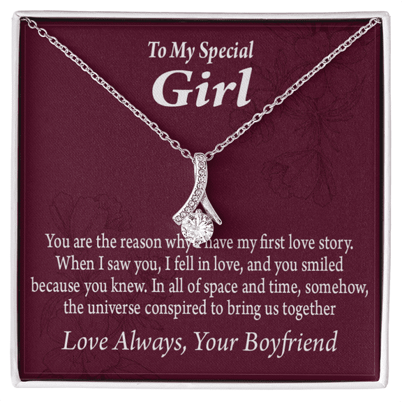 To My Girlfriend The Reason For First Love Story Alluring Ribbon Necklace Message Card