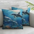 thumbnail image 3 of GOSMITH Undersea Life Decorative Throw Pillow Covers, Ultra Soft Cool Pillow Cover for Couch Sofa, Double Satin Cushion Pillow - Design Blue Sea World Dolphin, 3 of 5