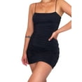 thumbnail image 2 of Franhais Women Sexy Summer Sleeveless Dress Off Shoulder Low-cut Ruched Skinny Sundress Lady Fashion Spaghetti Strap Clubwear, 2 of 4