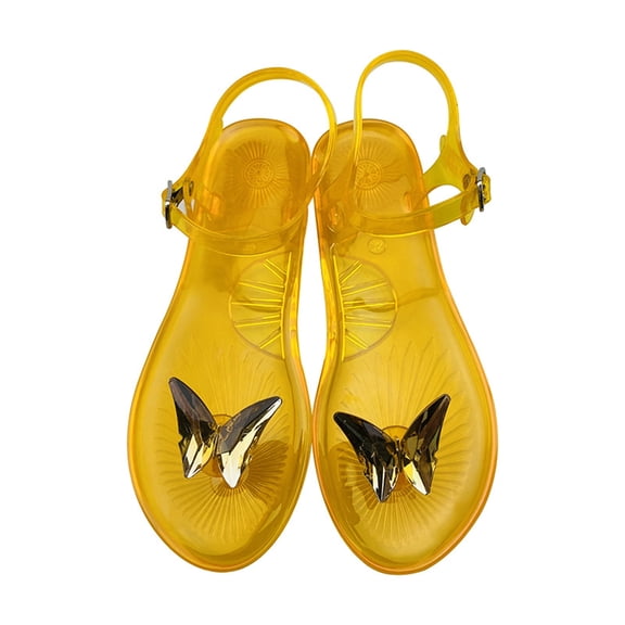 HAJWOH Womens Fashion Pearl Butterfly Flip Flops Bow Jelly Sandals Summer Flat Beach Rain Shoes