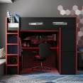 thumbnail image 1 of Lit Mezzanine en Bois Pleine Grandeur avec Bureau, Garde-Robe, Grand Espace de Rangement et Lumière RVB, Rouge, 1 of 13