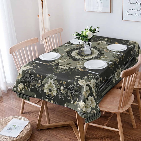 Sage Green Grey Boho Tablecloth Rectangle Table Cloth 52x70 , Waterproof Tablecloth Outdoor Table Cloth, Vintage Ethnic Geometric Abstract Washable Table Cover for Kitchen Dining Party