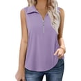thumbnail image 4 of Summer Sleeveless Half Sleeve Solid Knit Tops Lapel Tank Vest, 4 of 6