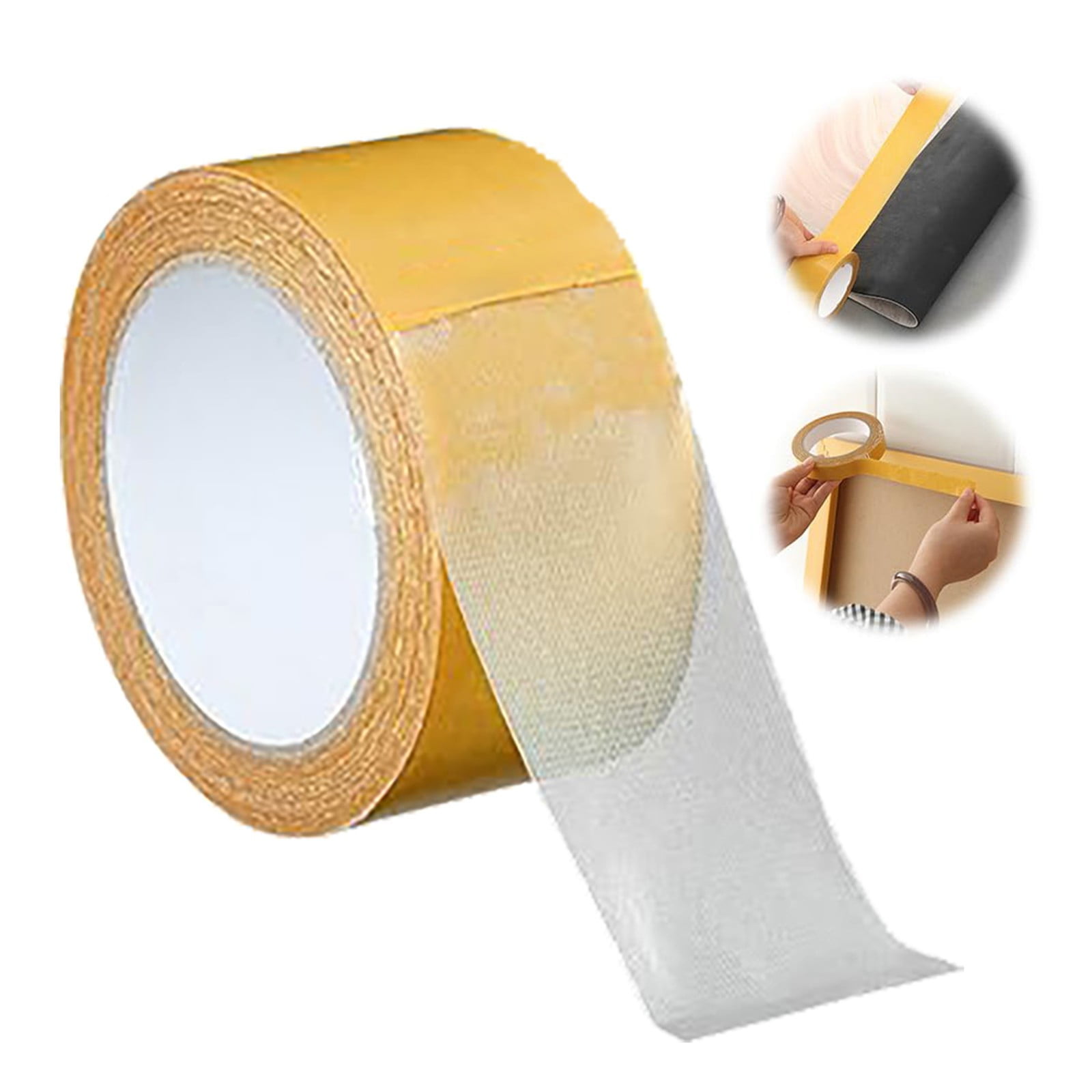 ZOURIH 3 Pcs Double Sided Tape Heavy Duty 2"*65.6ft,High Tack Strong Wall Adhesive Tape with Fiberglass Mesh,Removable Sticky Double Sided Mounting Type for Rugs,Carpets,Pictures,Yellow