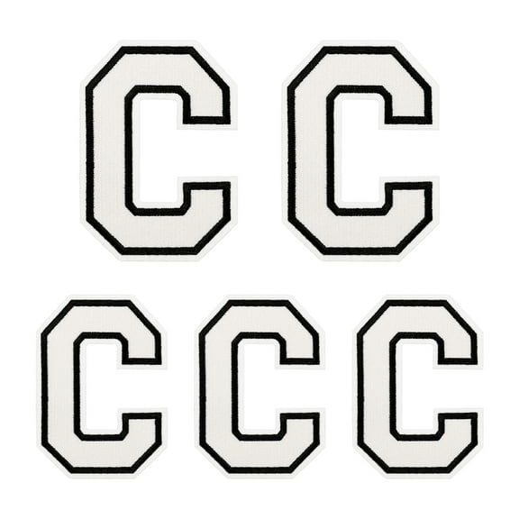 Iron on Letter  4.4"/3.1" Alphabet C Patches for Repairing Clothing DIY (White, Pack of 5)