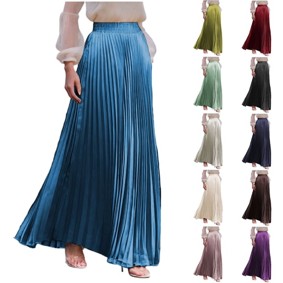 Aboser Wedding Guest Skirts for Women Elegant Pleated Skirt Evening Party Skirts Flowy A Line Maxi Skirt Comfy Elastic High Waist Skirts