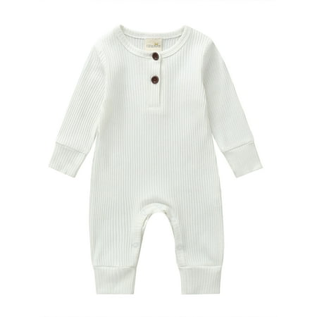

Calsunbaby Newborn Baby Boy Girl Romper One Piece Solid Color Knit Ribbed Long Sleeve Jumpsuit Clothes White 6-9 Months
