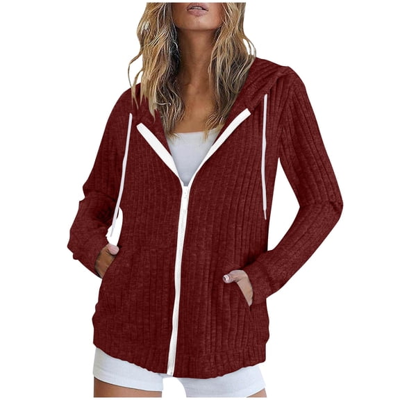 Zip Up Sweater Women Lightweight Knit Hoodie Long Sleeve Hooded Sweatshirt Trendy Fall Cardigan Jacket Outwear
