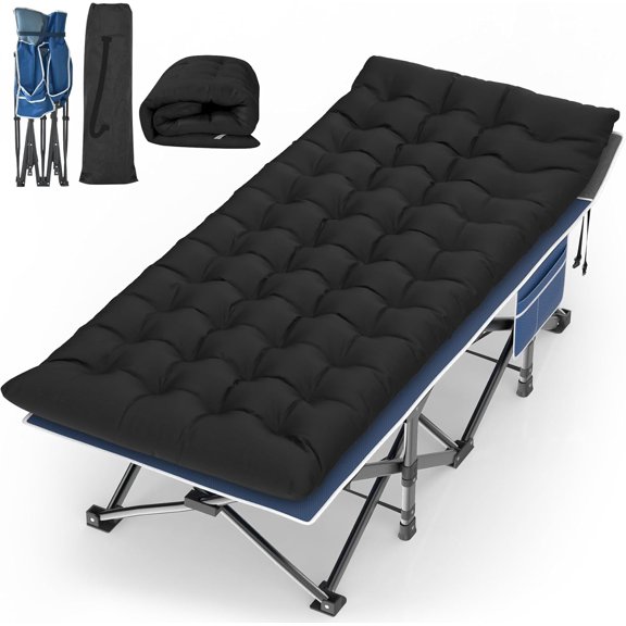 Camping Cot, Folding Camp Bed for Adults with Soft Thicker Cushion