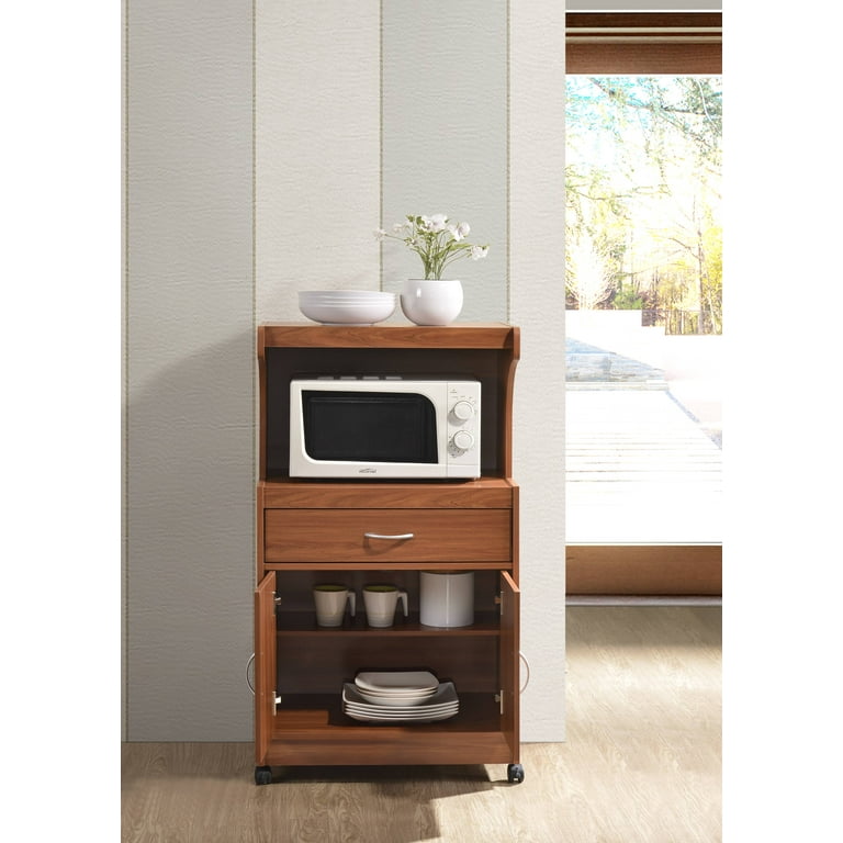 Hodedah Microwave Contemporary Wooden Kitchen Cart in Cherry