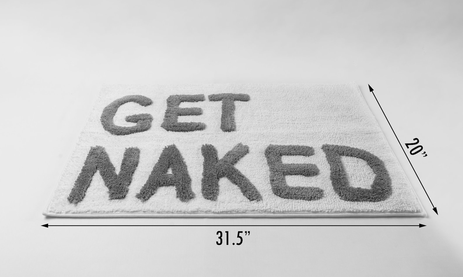 Get Naked Bath Mat - White Get Naked Rug - Cute Bath Mat - Fun Bath Mat - Cool Bathroom Stuff - Funny Bathroom Decor - Sign for Bathroom Rugs - White and Grey Bathroom Accessories - Machine Washable V