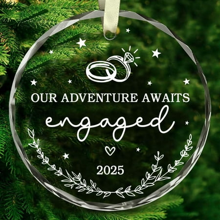 Engagement Gifts for Couple 2025 - Gifts for Newly Engaged Couple - Wedding Ornament Gift for Bride to be Groom Mr Mrs Him Her - Engagement Glass Ornament 2025