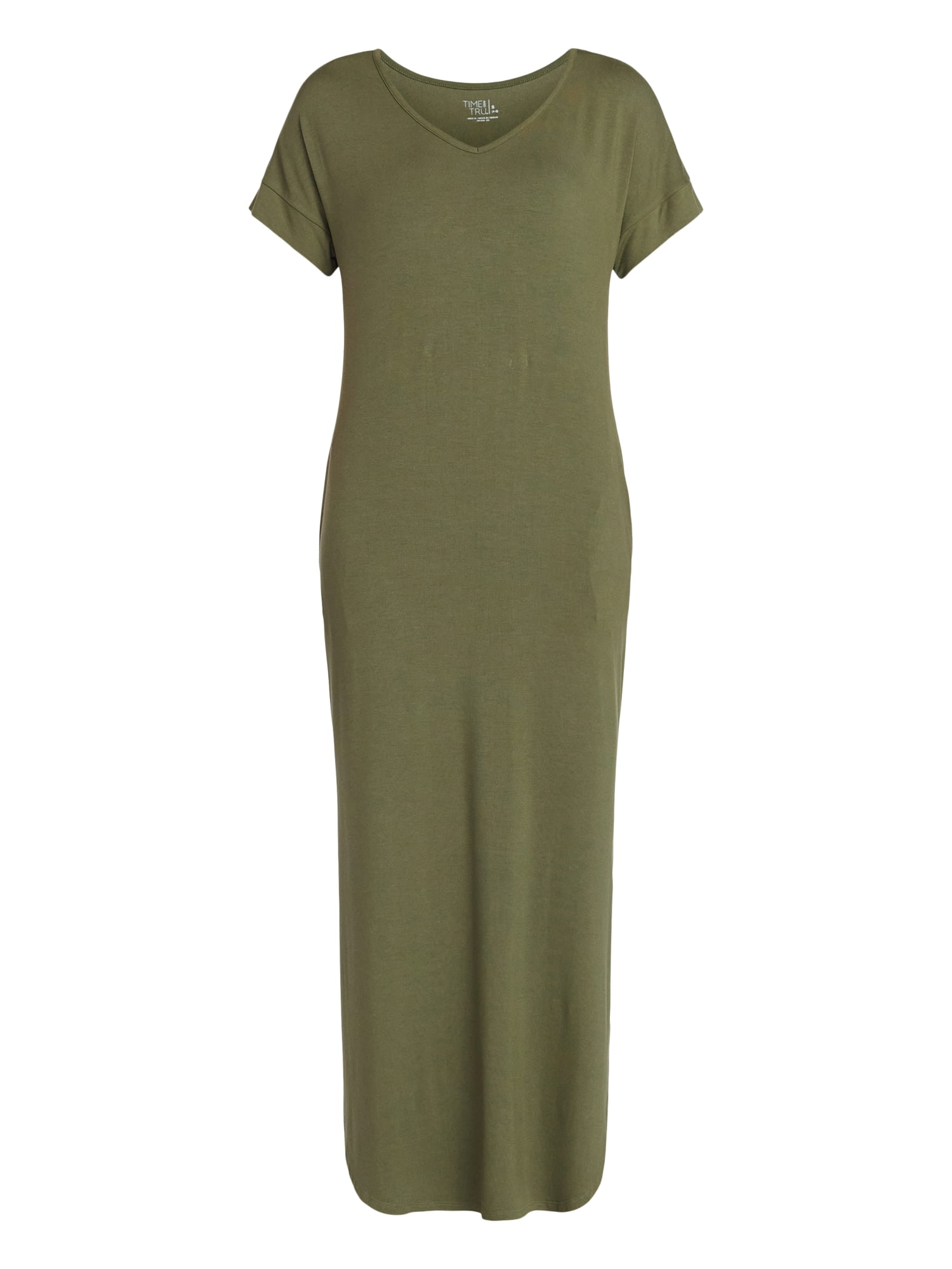 Time and Tru Women's T-Shirt Maxi Dress with Short Sleeves, Sizes XS-XXXL