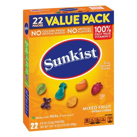 - (2 Pack) Sunkist Mixed Fruit Flavored Snacks, 22 ct, 17.6 oz
