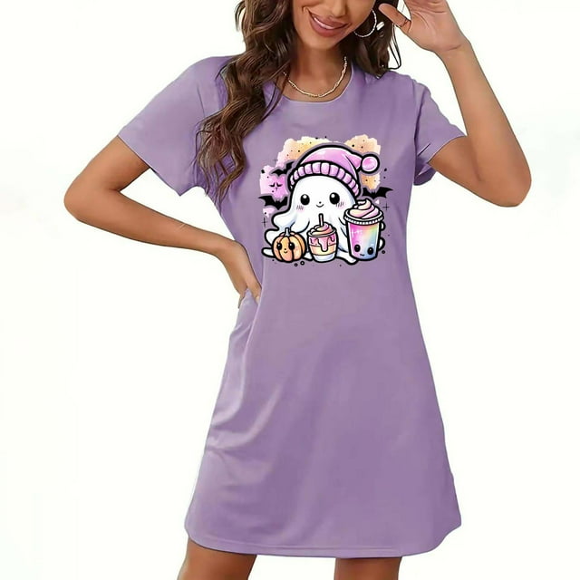 Tnhcen Pyjama d'Halloween pour Femmes Grande Taille, Robes de Pyjama en Molleton Double Face P-2TG, Douces et Confortables, Tenue d'Intérieur Extensible