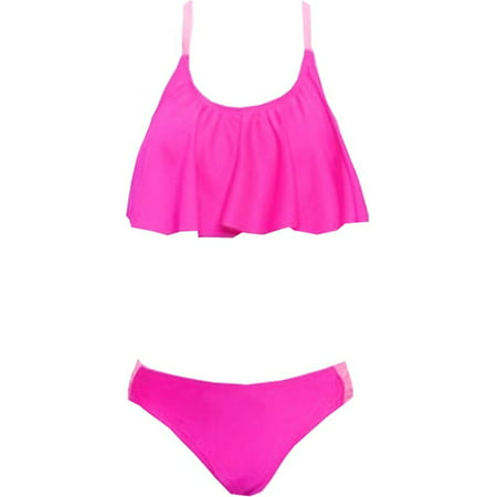 YMI - YMI Swimwear Women Fuchsia Coral Flounce Overlay 2 Pc Bikini ...