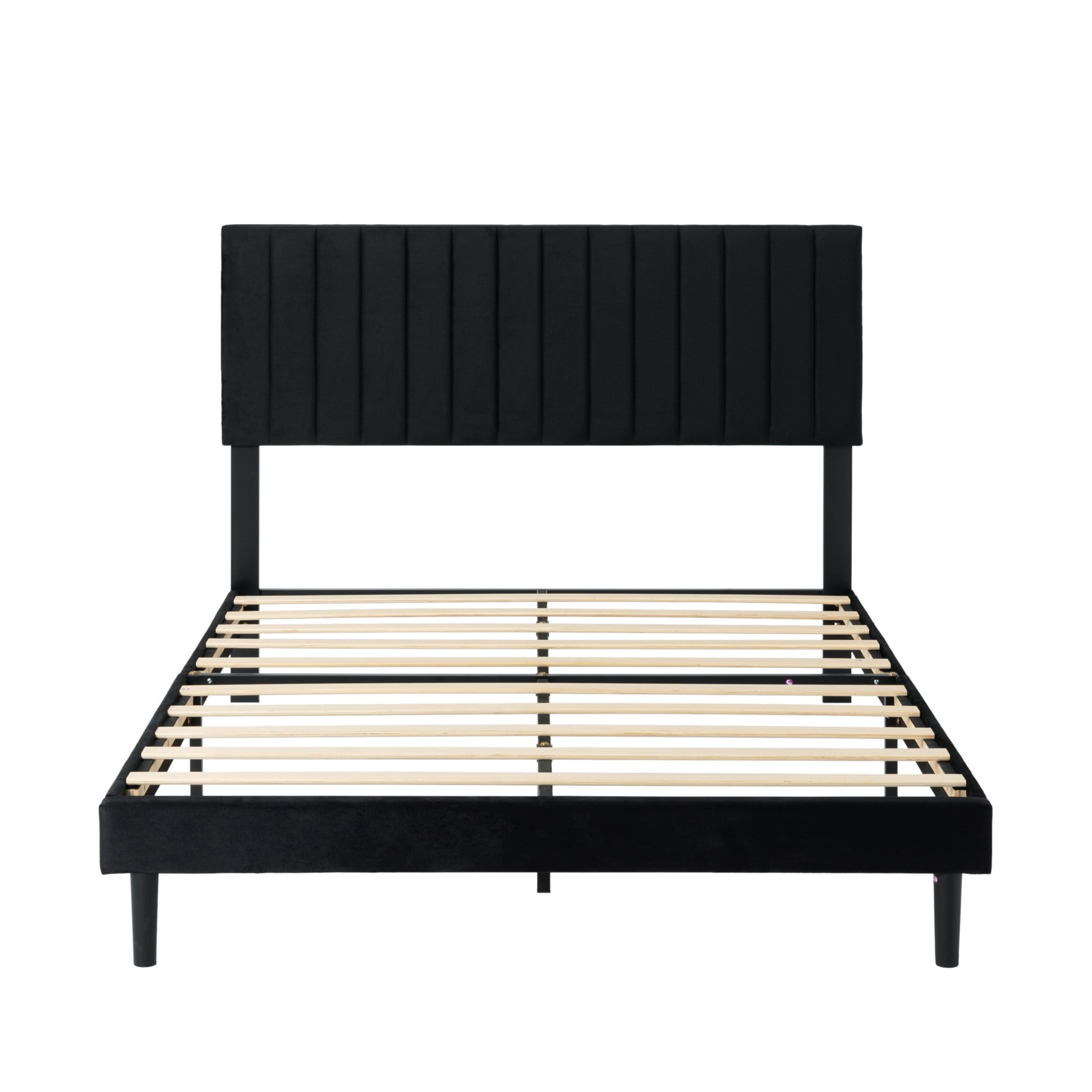 Gewnee Queen Size Upholstered Bed Frame,Velvet Platform Bed with Adjustable Headboard,Modern Bedroom Furniture with Wood Support,No Box Spring Needed,Black