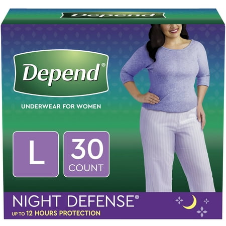 Depend Night Defense Incontinence Underwear for Women, Overnight, L, Blush, 30