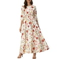 thumbnail image 2 of INSPIRE CHIC Women's Floral Maxi Dress Casual Puff Sleeve Flowy a Line Long Dresses White L, 2 of 5