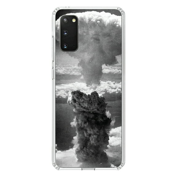 DistinctInk Clear Shockproof Hybrid Case for Galaxy S20 / S20 5G (6.2" Screen) - TPU Bumper, Acrylic Back, Tempered Glass Screen Protector - Nuclear Mushroom Cloud